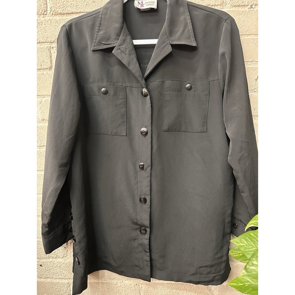 Vintage 90s Maggie Sweet Large Black Shirt Top Blouse Button Up Made in USA